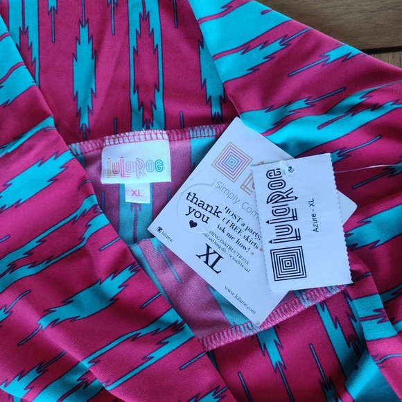 LulaRoe NEW Women's Skirt Azure Size XL Stretch Red Teal Pattern Knee Length - Picture 5 of 5